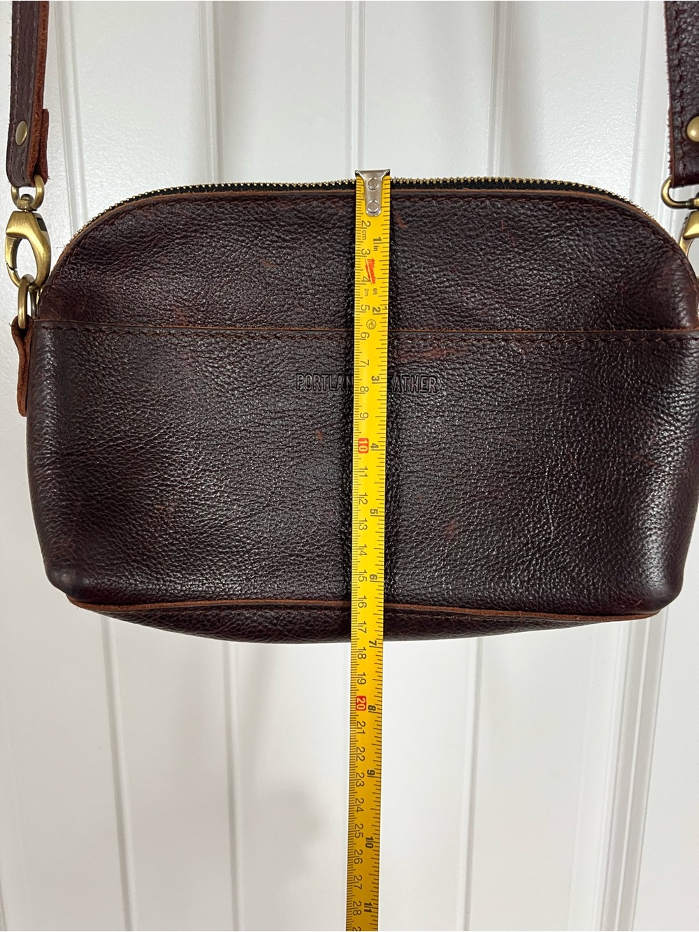 Portland Leather Dark Brown Crossbody Bag with Brass Hardware - Picture 3 of 8